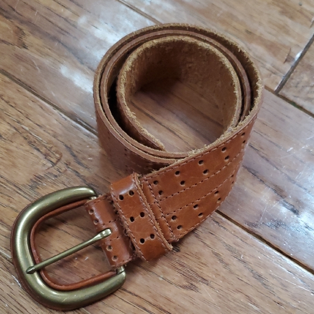 Christian Dior Vintage Double Hole Brown Leather Belt with Gold Buckle